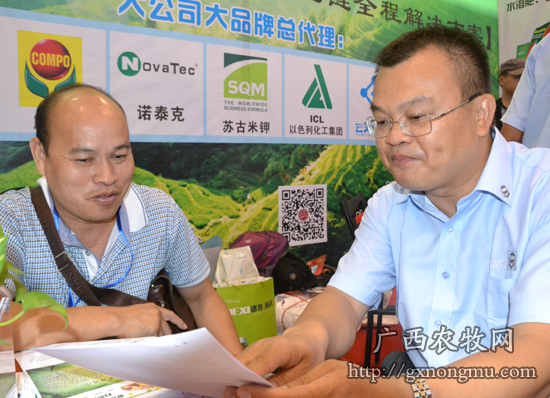 中林农资公司总经理（左二）正在给客户认真讲解